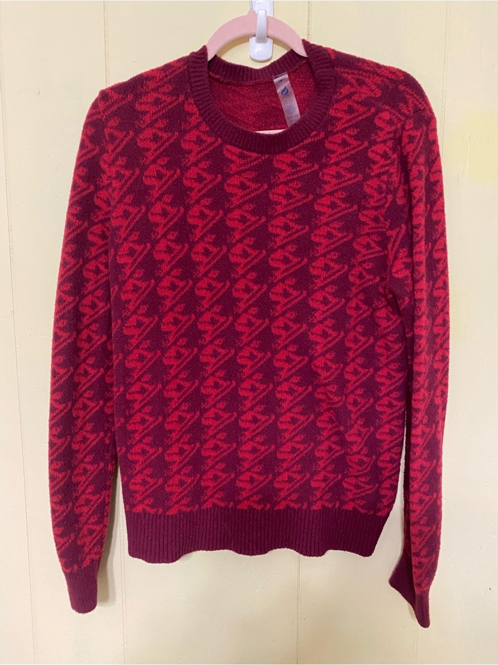 Lou & Grey Maroon Red Patterned Crew Neck Knit Sweater Medium